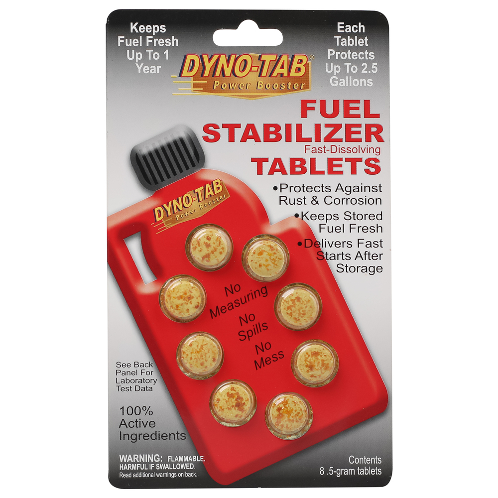 DYNO TAB Fuel Stabilizer – for GASOLINE & DIESEL Engines, Improve Fuel Economy, Protects Against Rust & Corrosion, Delivers Fast Starts, Power Booster, 8 Tablet Card, 1 Tablet Treats 9.4L – 64274