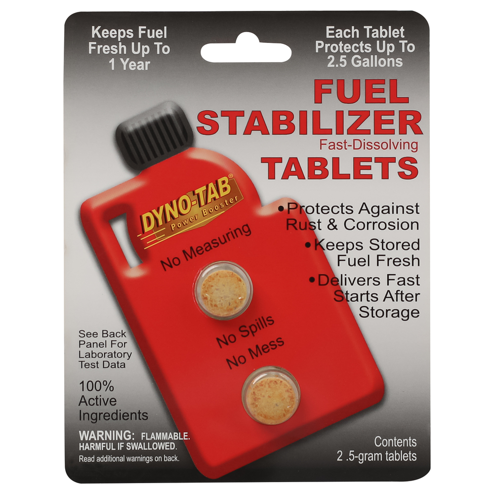 DYNO TAB Fuel Stabilizer – for GASOLINE & DIESEL Engines, Improve Fuel Economy, Protects Against Rust & Corrosion, Delivers Fast Starts, Power Booster, 2 Tablet Card, 1 Tablet Treats 9.4L – 64272